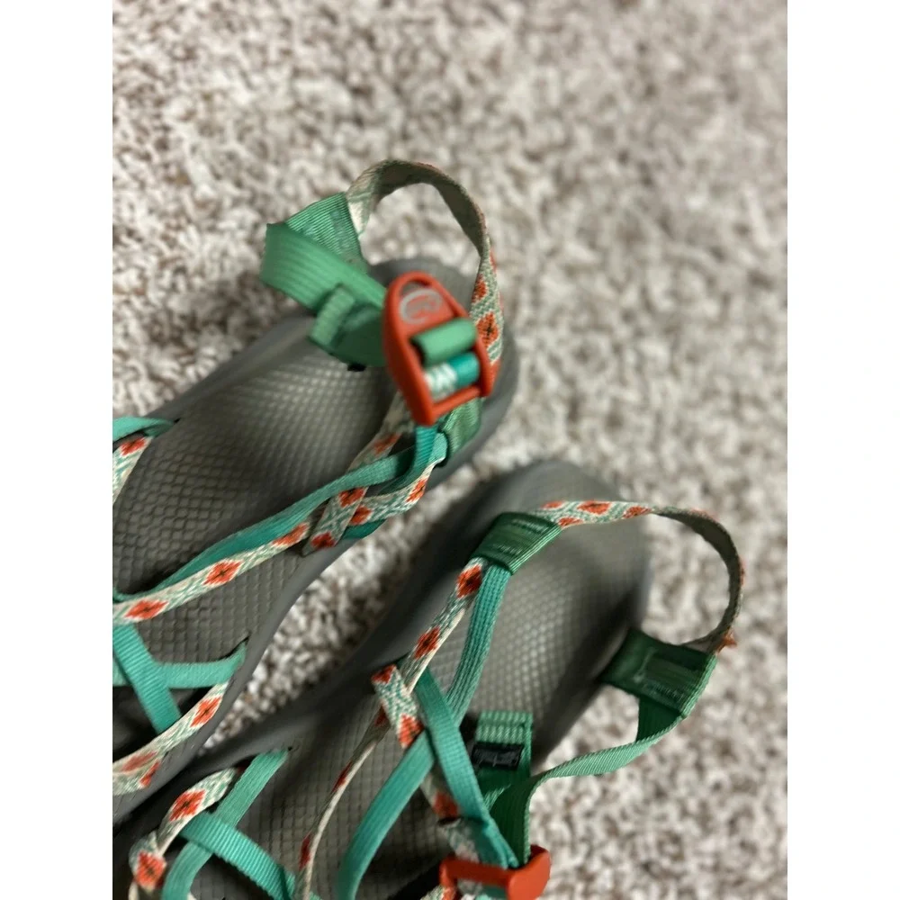 Chaco Z Cloud 2 Women 10 Green Orange Geometric Strappy Toe Loop Sport Sandals